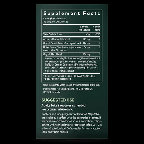 Image of Gas & Bloating 50vcaps supplement facts